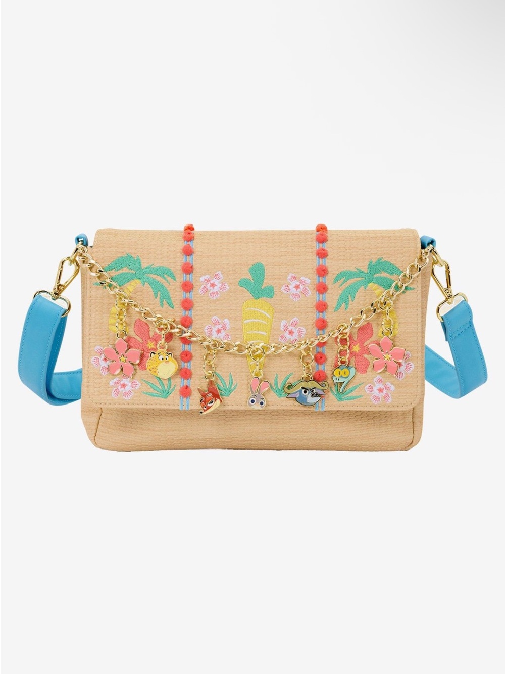 NWT Loungefly Disney Zootopia 2 charms straw raffia embroidered crossbody bag